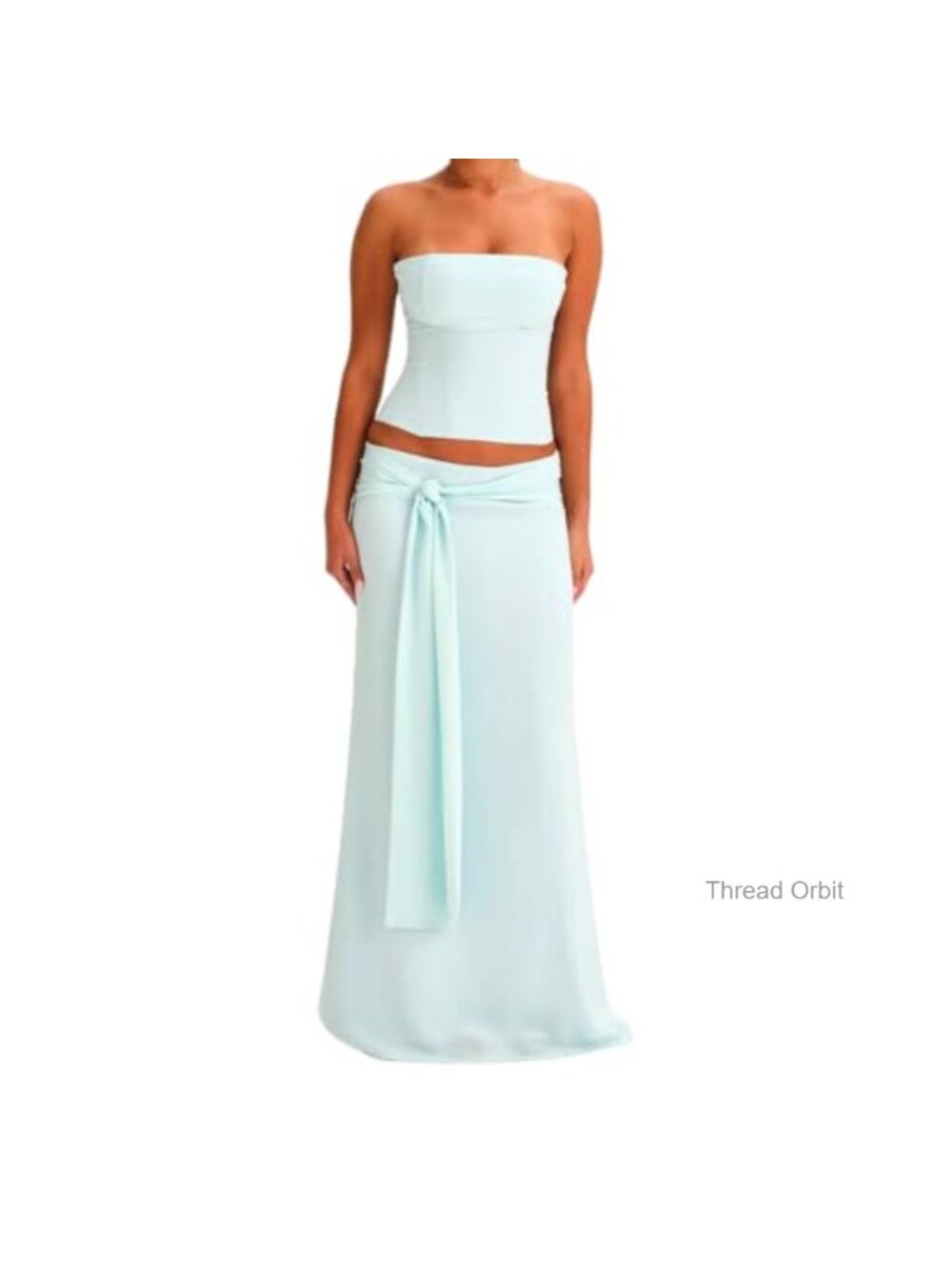 Women's 2 Piece Outfit Strapless Tube Top & High Waist Tie Waist Maxi Skirt Set